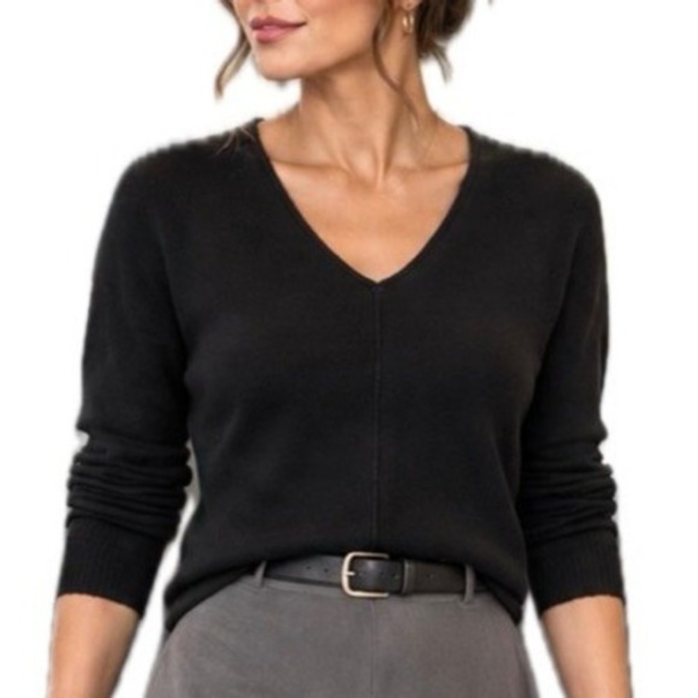 J. Crew Black Long Sleeve V-Neck Cotton/Wool Blend. Relax Fit Women's Size XXS.